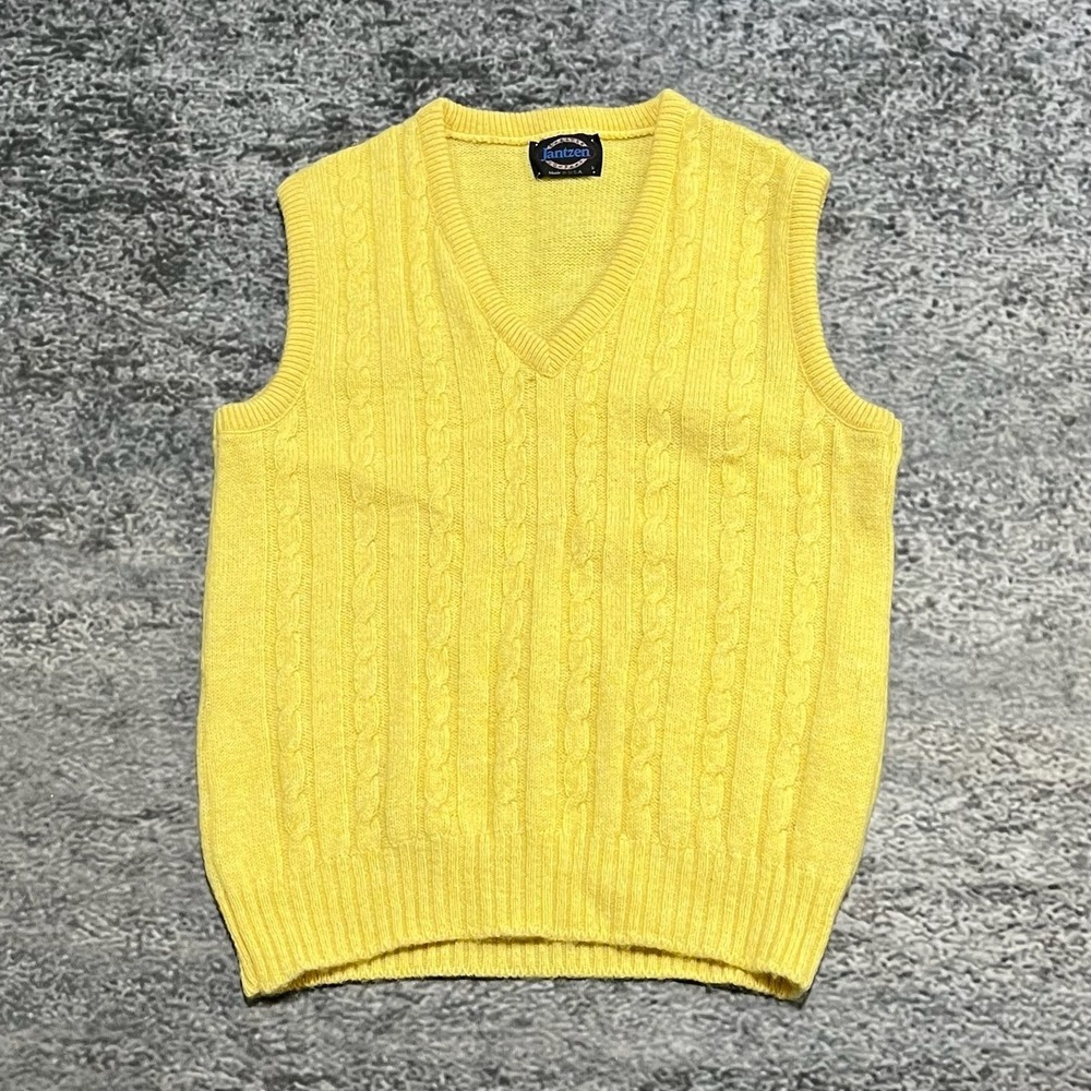 Vintage‎ Jantzen Sweater Vest Size Small Yellow Made In USA 90s Fall Winter